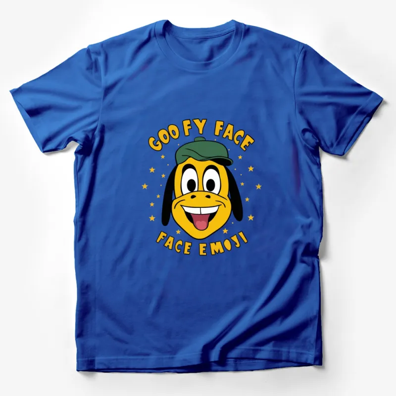 Goofy Face Emoji T-Shirt, Fun Yellow Cartoon Character Tee, Unisex Kids and Adults Apparel Male T-Shirt