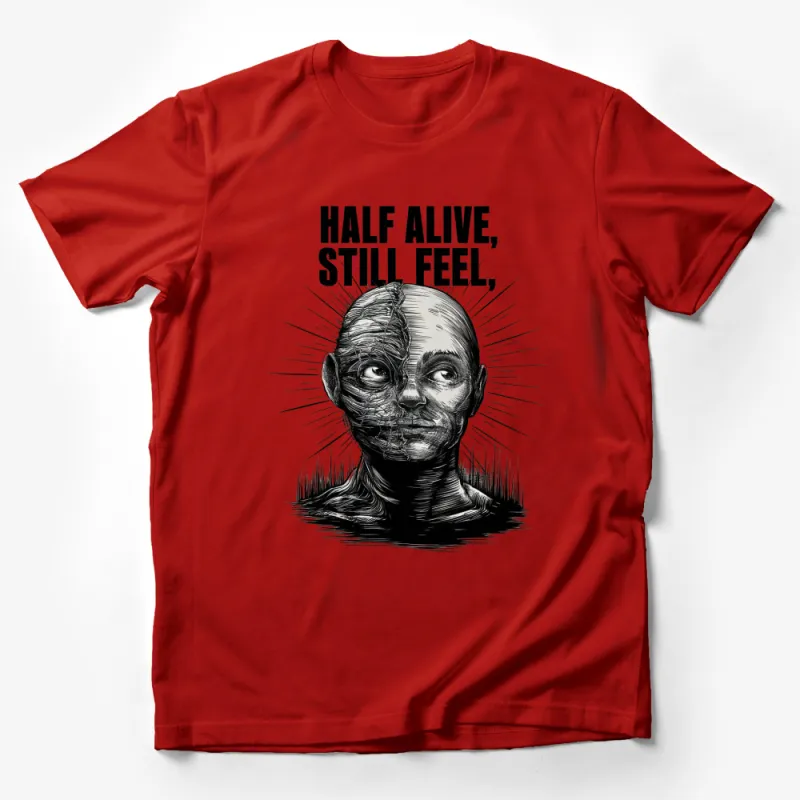 Half Alive Still Feel Graphic Tee, Unique Artistic Face Illustration, Modern Black and White T-Shirt Male T-Shirt