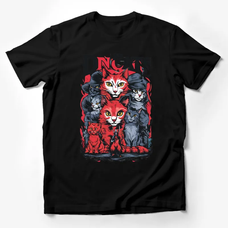 Colorful Cat Gang Graphic T-Shirt, Unisex Cat Lover Art Tee, Unique Feline Design Top, Cat Lovers Gift Male T-Shirt