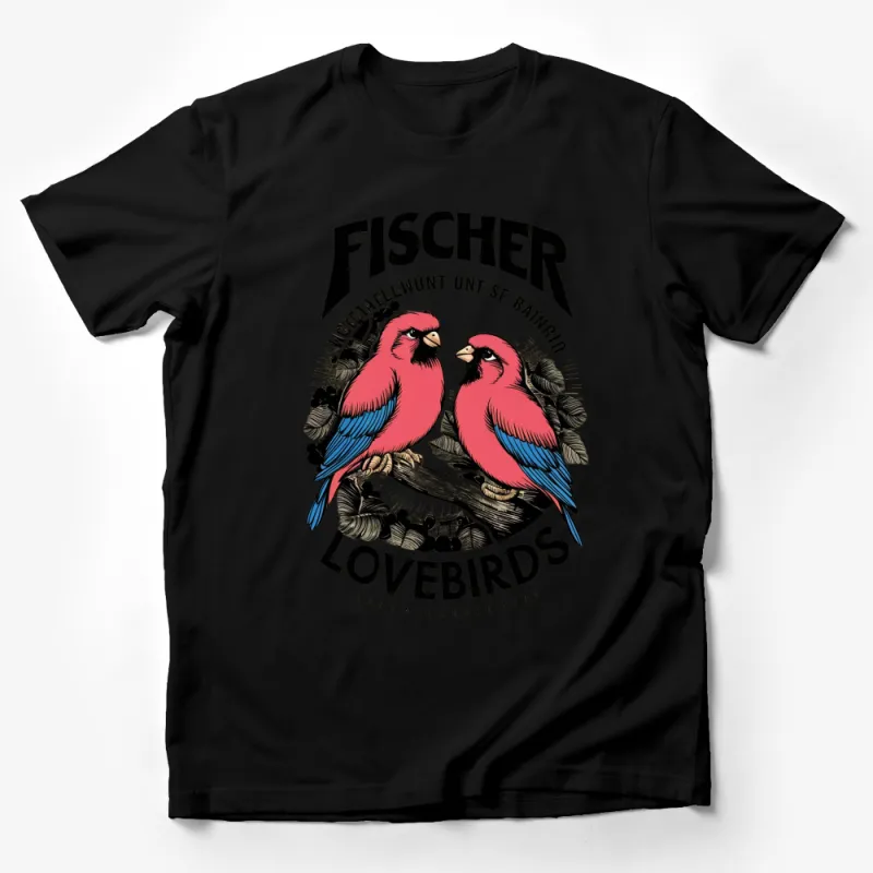 Fischer Lovebirds Graphic Tee, Vintage Style Red Bird T-Shirt, Unique Bird Lovers Gift Male T-Shirt