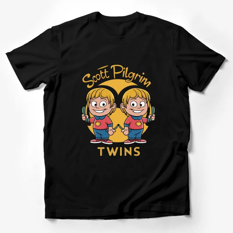 Scott Pilgrim Twins Graphic T-Shirt, Fun Cartoon Style Duo Tees, Casual Fan Apparel Male T-Shirt