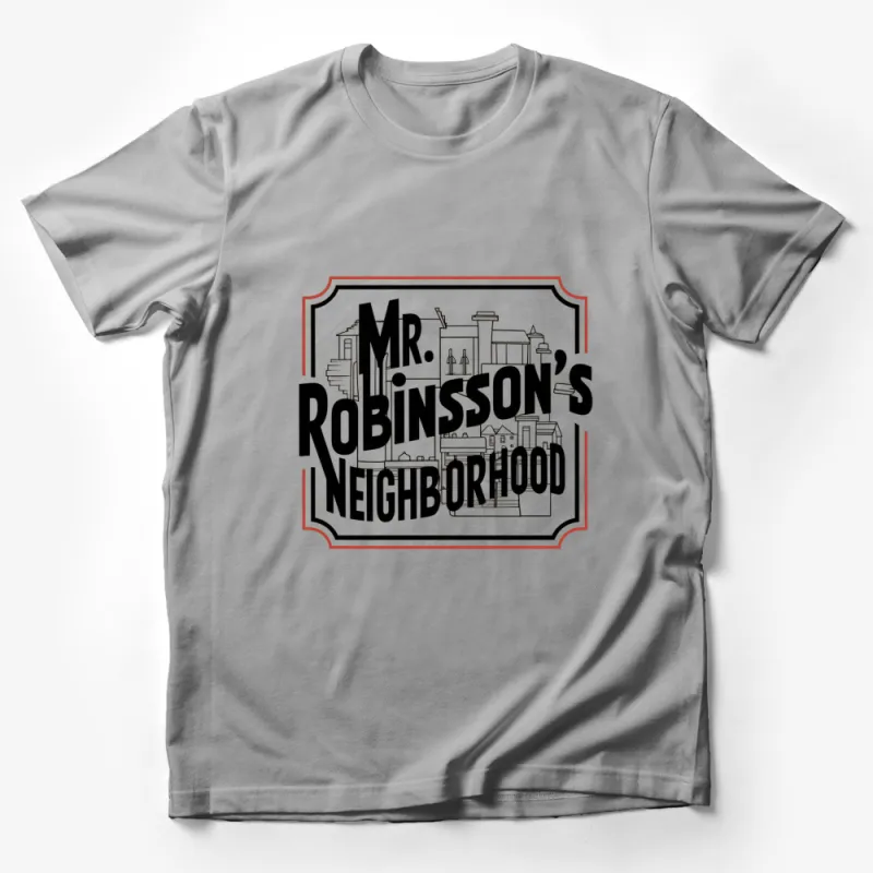 Mr. Robinson's Neighborhood Graphic T-Shirt, Urban Skyline, Cool City Design Tee, Artistic Apparel for Urban Explorers Male T-Shirt