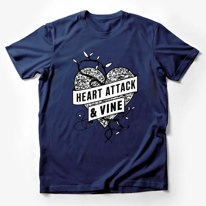 Heart Attack and Vine Graphic T-Shirt, Black and White Heart Design, Modern Style Tee Male T-Shirt