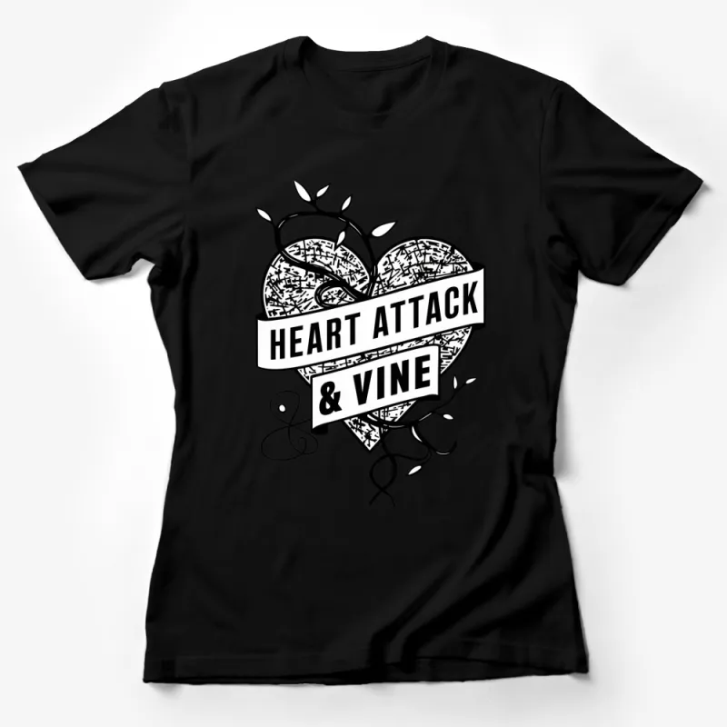 Heart Attack and Vine Graphic T-Shirt, Black and White Heart Design, Modern Style Tee Female T-Shirt