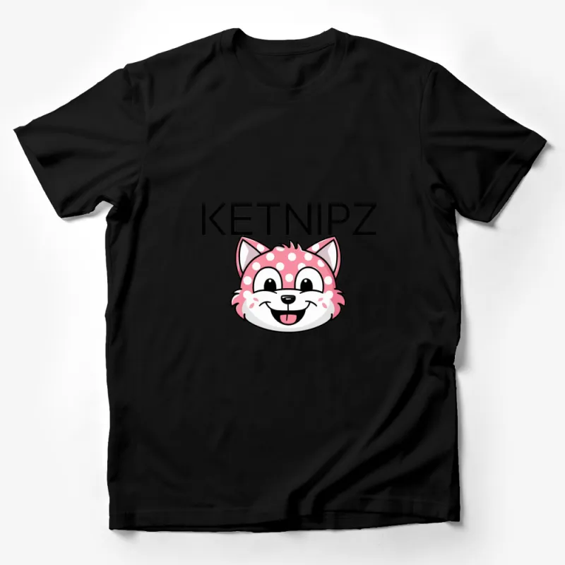 Cute Fox Face T-Shirt, Pink Polka Dot, KETNIPZ Cartoon Character, Unisex Graphic Tee Male T-Shirt