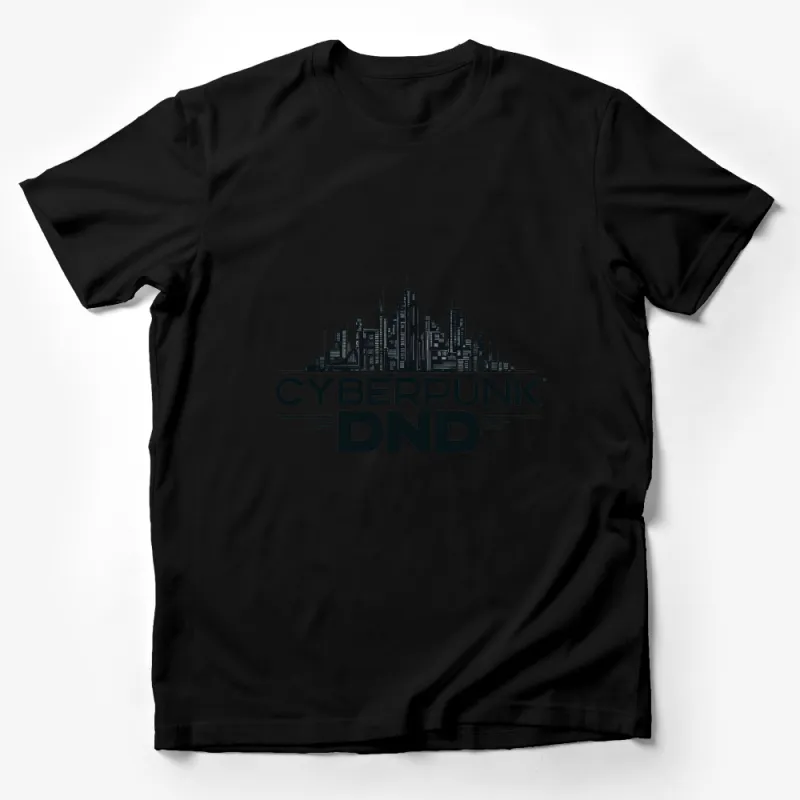 Cyberpunk DND City Skyline Graphic Tee, Urban Sci-Fi Style T-Shirt, Modern Futuristic Apparel Male T-Shirt