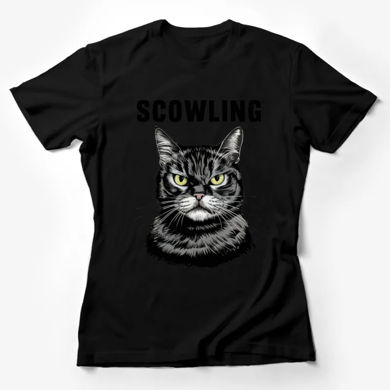 Scowling Cat T-Shirt, Funny Cat Lover Gift, Graphic Tee, Unisex Adult Clothing Female T-Shirt