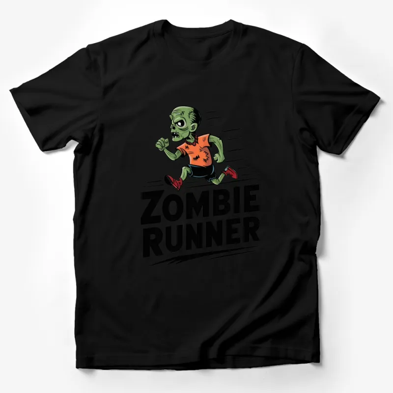 Zombie Runner T-Shirt, Green Skull Sprinting Graphic Tee, Halloween Zombie Run Shirt, Fun October Apparel Male T-Shirt