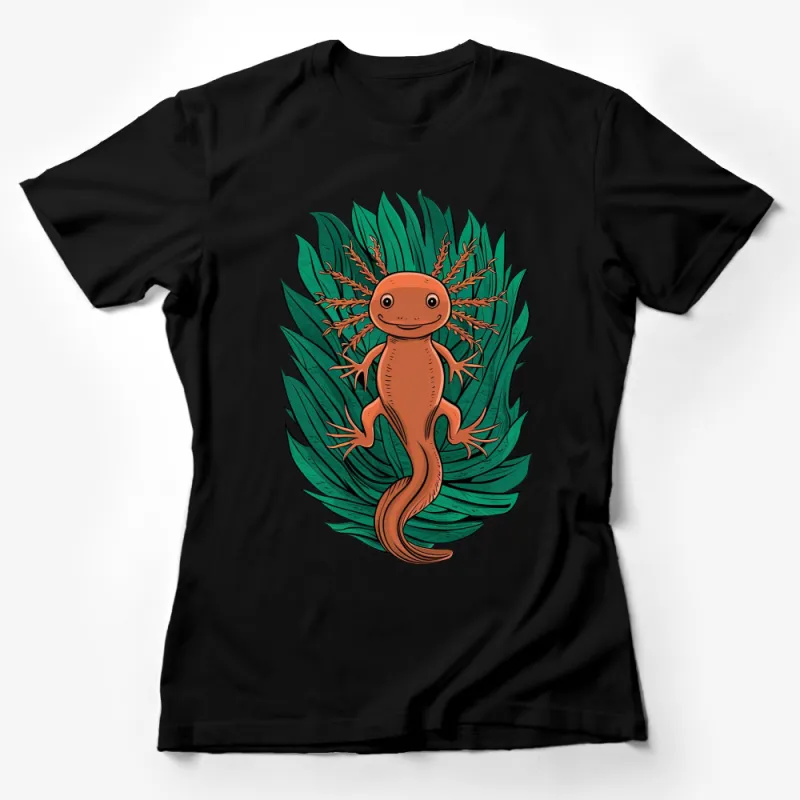 Unique Salamander Graphic T-Shirt, Tropical Leaf Design, Nature Inspired, Wildlife Enthusiast Apparel Female T-Shirt