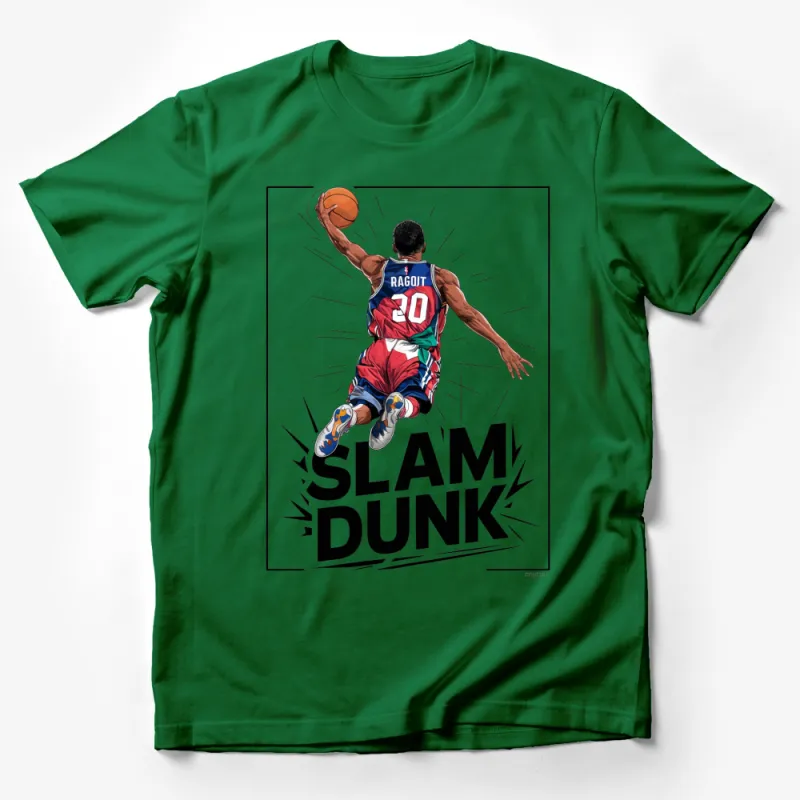 Men's Slam Dunk Basketball T-Shirt, Vintage Sports Tee, Athletic Shirt for Men, Graphic Sports T-Shirt in Red, Blue, and White Male T-Shirt