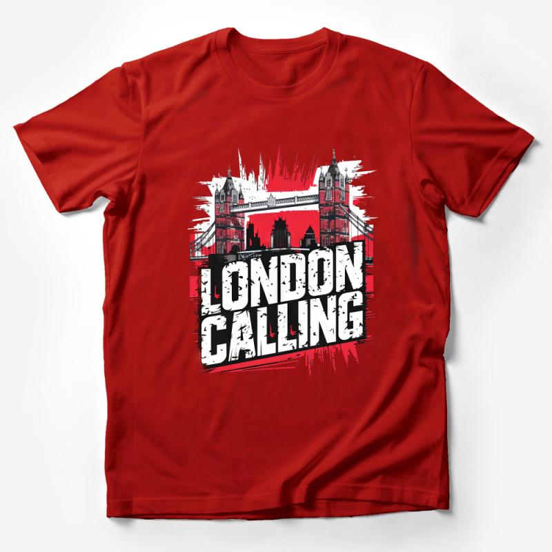 London Calling T-Shirt, Urban Style Tee, British Inspired Fashion, Red and Black Shirt, Modern Cityscape Design, Unisex Graphic Top Male T-Shirt