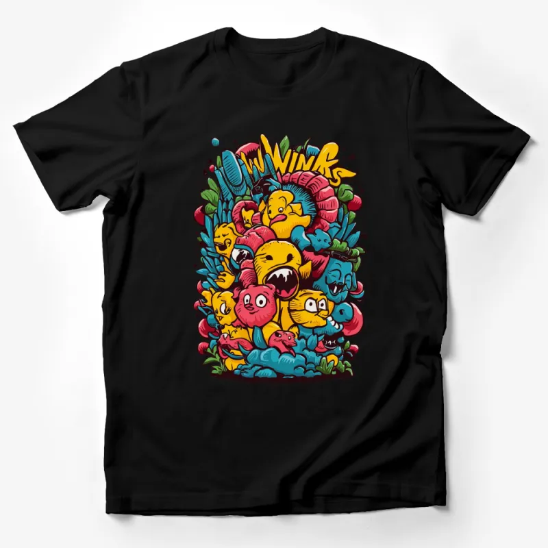 Colorful Cartoon Faces Funky Style T-Shirt, Vibrant Graphic Tee for All Ages Male T-Shirt