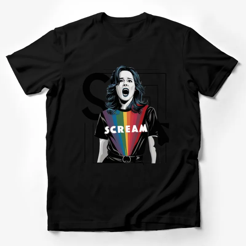 Retro Scream Rainbow Graphic Tee, Vintage Style Pop Art T-Shirt, Bold Colorful Urban Fashion Top Male T-Shirt