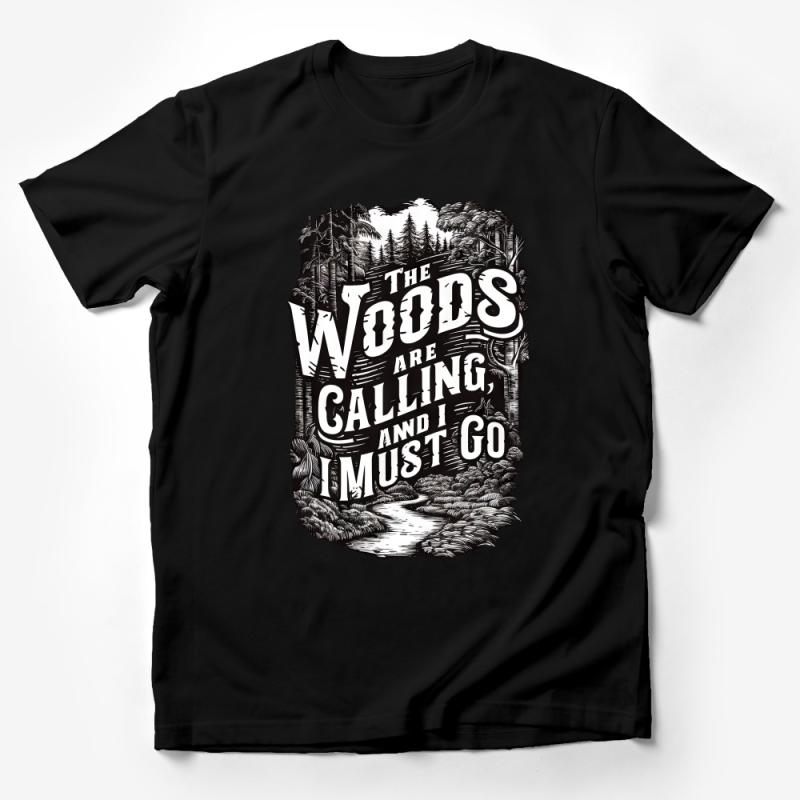 Vintage Forest Graphic Tee, The Woods Are Calling And I Must Go Shirt, Nature Lovers Hiking T-Shirt, Unisex Adventure Tee Male T-Shirt