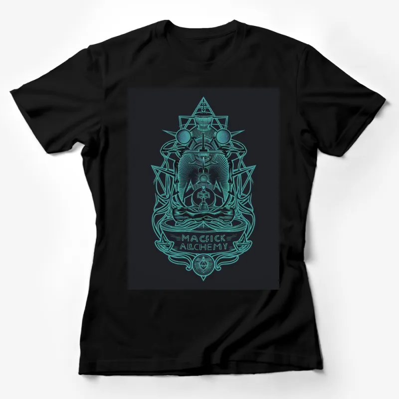 Mystical Alchemy and Magic Symbols T-Shirt, Neon Blue on Black, Occult Graphics, Unisex Tee Female T-Shirt