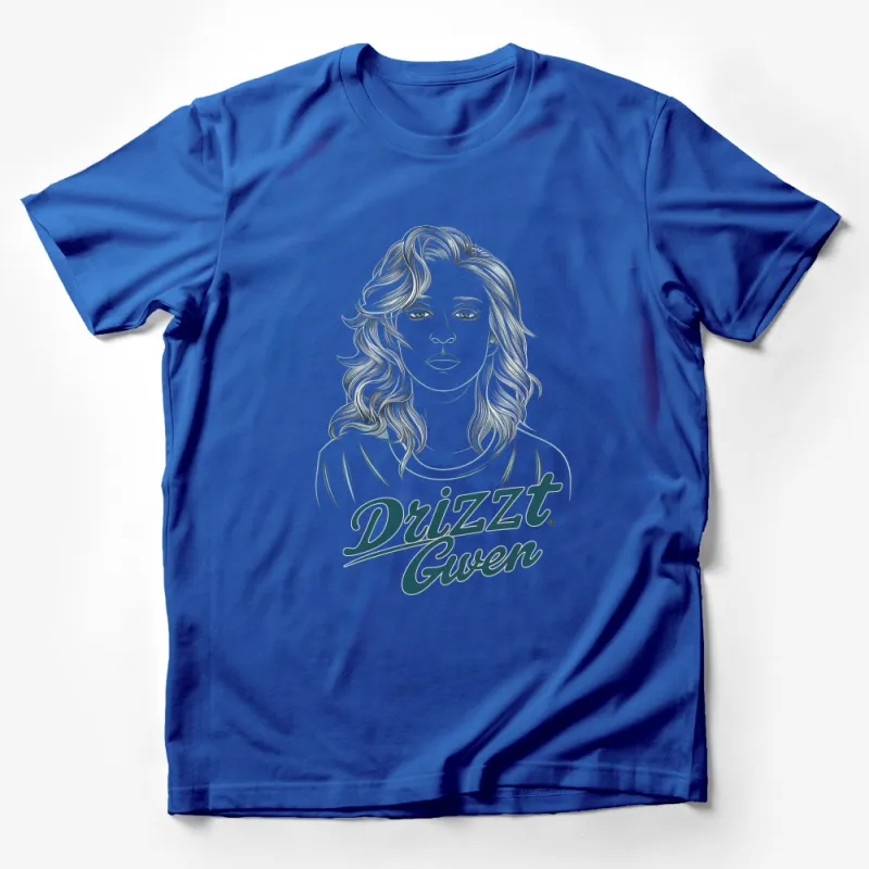 Elegant Woman Line Art T-Shirt, Drizzt Gwen Text, Stylish Feminine Top, Unique Graphic Tee Design, Casual Wear Male T-Shirt