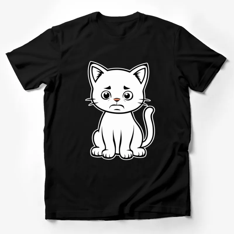 Cute Sad Cat T-Shirt, Adorable Kitten Graphic Tee, Black and White, Unisex Cat Lover Gift, Soft Cotton Shirt, All Sizes Available Male T-Shirt