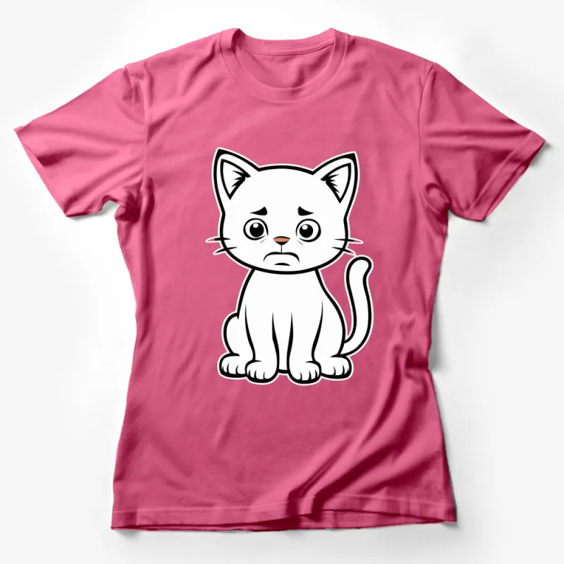 Cute Sad Cat T-Shirt, Adorable Kitten Graphic Tee, Black and White, Unisex Cat Lover Gift, Soft Cotton Shirt, All Sizes Available Female T-Shirt