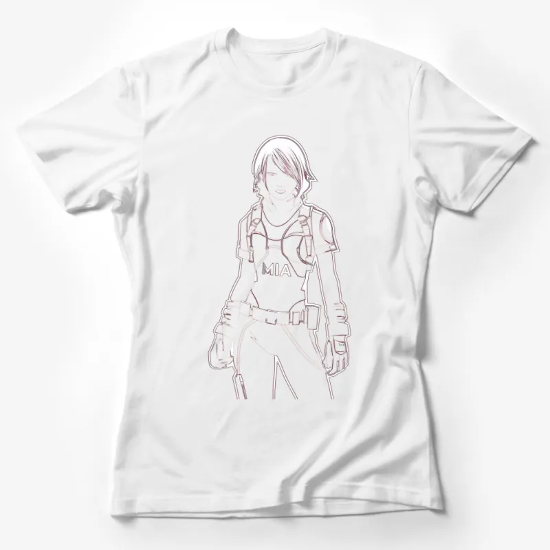 Stylish Female Warrior Line Art T-Shirt, Modern Chic Graphic Tee, Fashionable Casual Wear Female T-Shirt