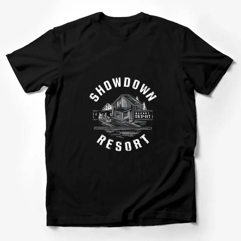 Showdown Ski Resort Vintage T-Shirt, Classic Winter Lodge Graphic Tee, Snow Mountain Design Male T-Shirt