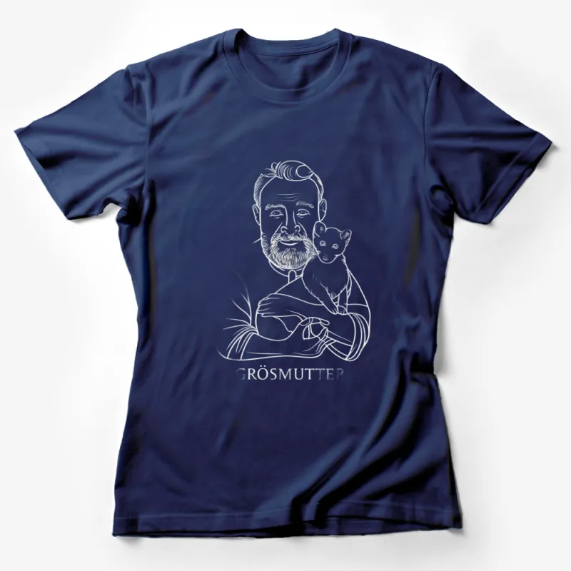 Trendy Bearded Man and Cute Cat T-Shirt, Perfect Gift for Pet Lovers, Unique Graphic Tee Female T-Shirt