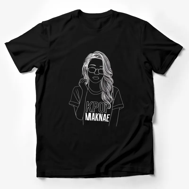 Kpop Maknae Fan T-Shirt, Stylish Line Art Girl Tee, Fashionable K-Pop Merchandise, Casual Chic Women's Top Male T-Shirt