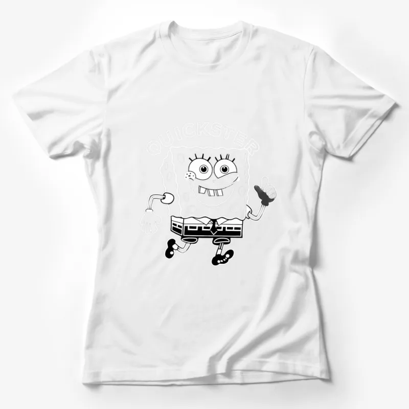 Quickster Sponge Character Cartoon T-Shirt, Funny Animated Hero Tee, Black and White Graphic Shirt Female T-Shirt