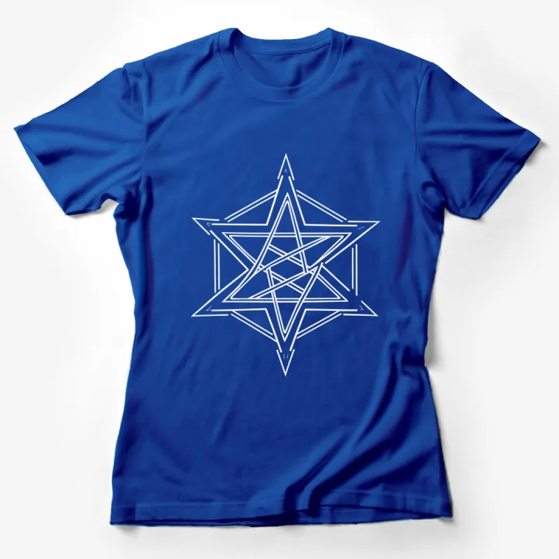 Unisex Black T-Shirt with White Geometric Star Design, Stylish Modern Graphic Tee, Casual Wear Female T-Shirt