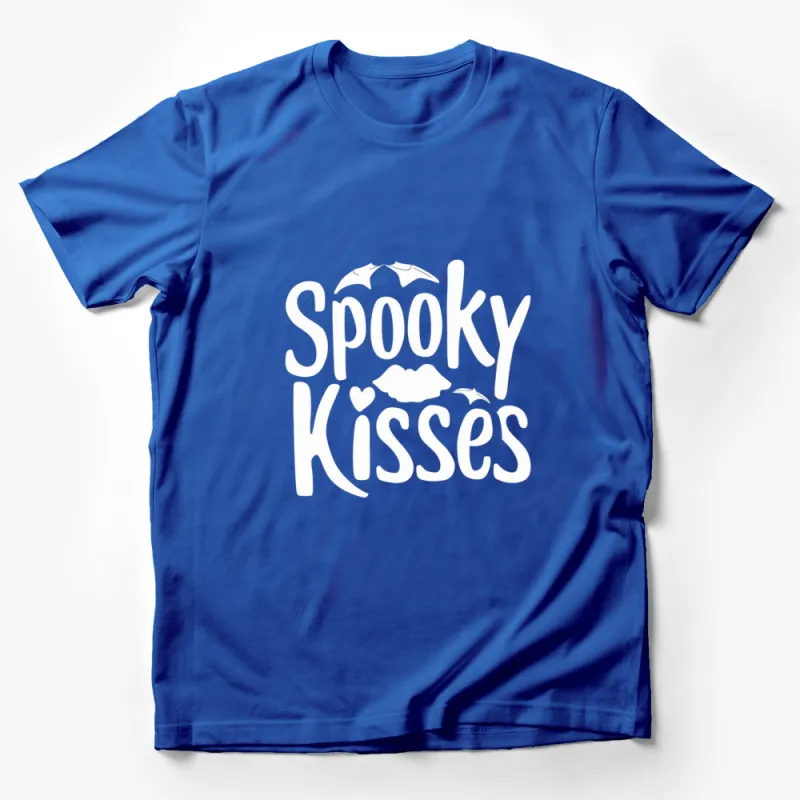 Spooky Kisses Halloween T-Shirt, Cute Bat and Lips Graphic Tee, Black and White Male T-Shirt