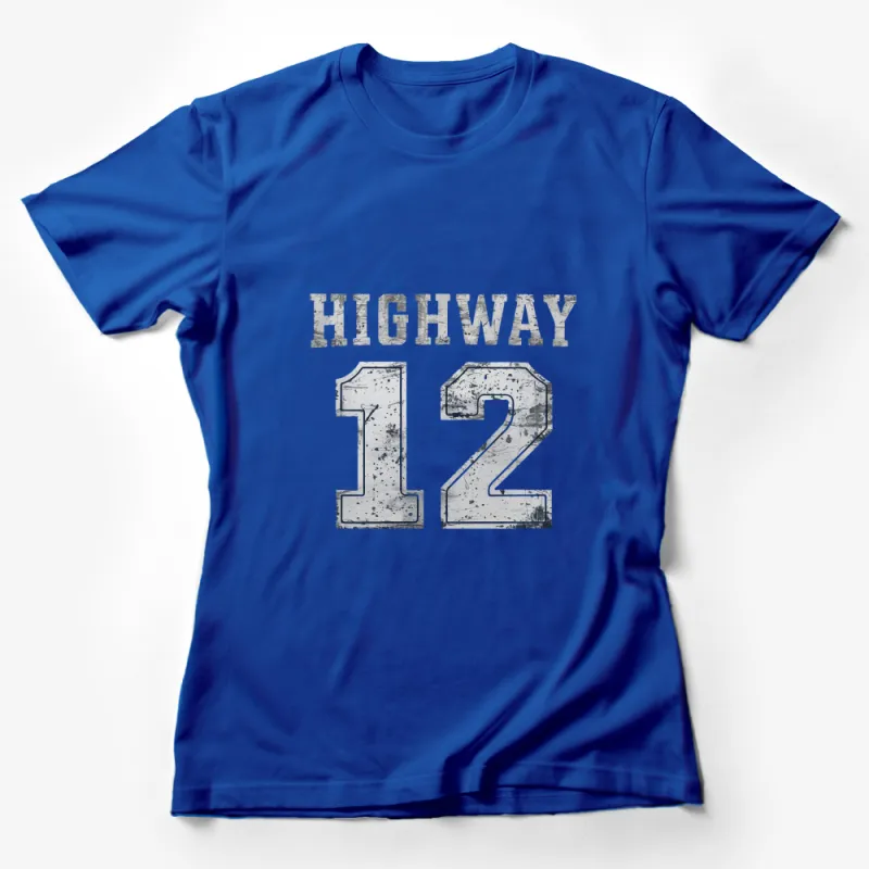 Vintage Highway 12 Road Sign T-Shirt, Distressed Graphic Tee, Retro Style Casual Shirt Female T-Shirt