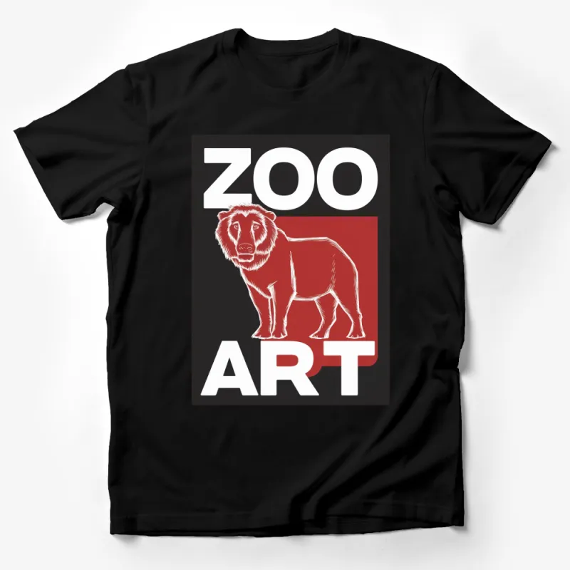 Zoo Art Lion T-Shirt, Bold Red and White Graphic Tee, Unisex Lion Lover Shirt, Casual Wear Male T-Shirt