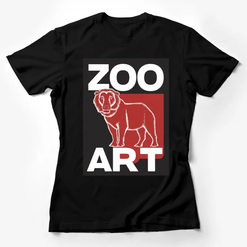 Zoo Art Lion T-Shirt, Bold Red and White Graphic Tee, Unisex Lion Lover Shirt, Casual Wear Female T-Shirt