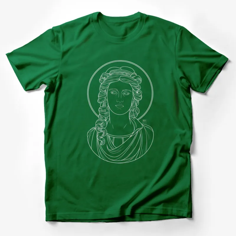 Classical Greek Goddess Line Art T-Shirt, Elegant Mythological Figure Tee, Unique Artistic Women's Fashion Top Male T-Shirt