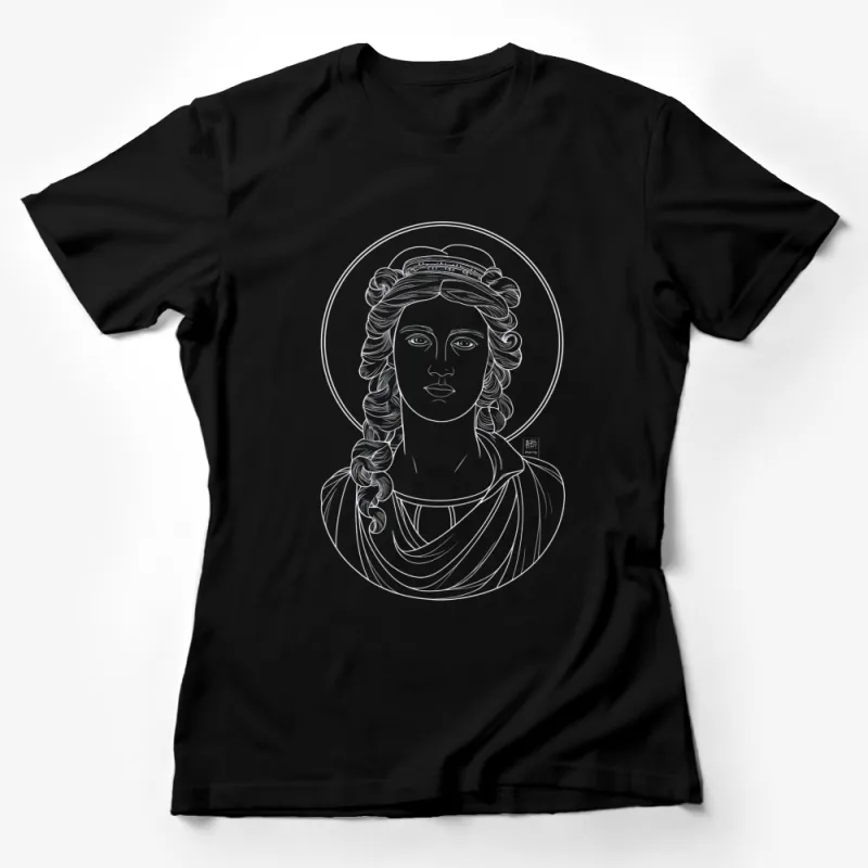 Classical Greek Goddess Line Art T-Shirt, Elegant Mythological Figure Tee, Unique Artistic Women's Fashion Top Female T-Shirt