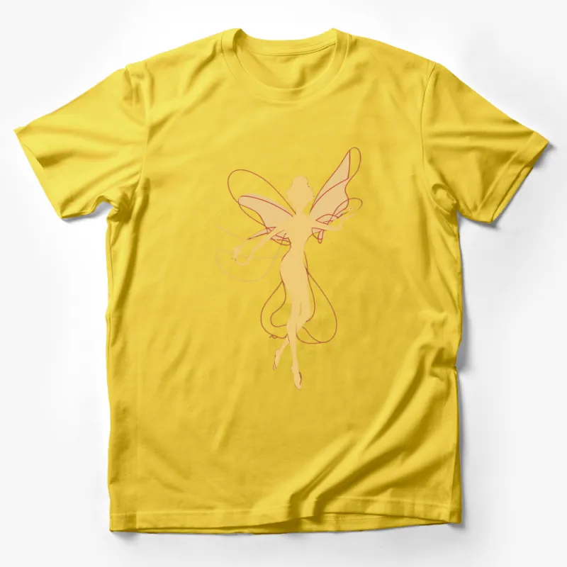 Elegant Fairy Silhouette T-Shirt, Golden Yellow Fantasy Art Tee, Stylish Mythical Creature Shirt Male T-Shirt