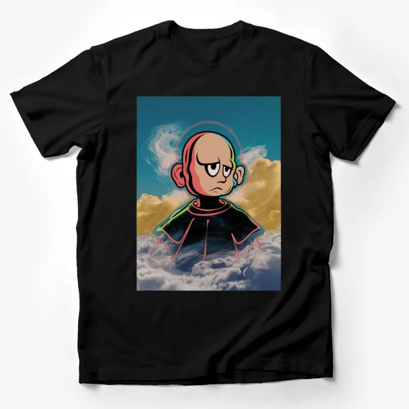 Unique Cartoon Character T-Shirt, Colorful Art Design, Cloud Background, Unisex Fashion Male T-Shirt