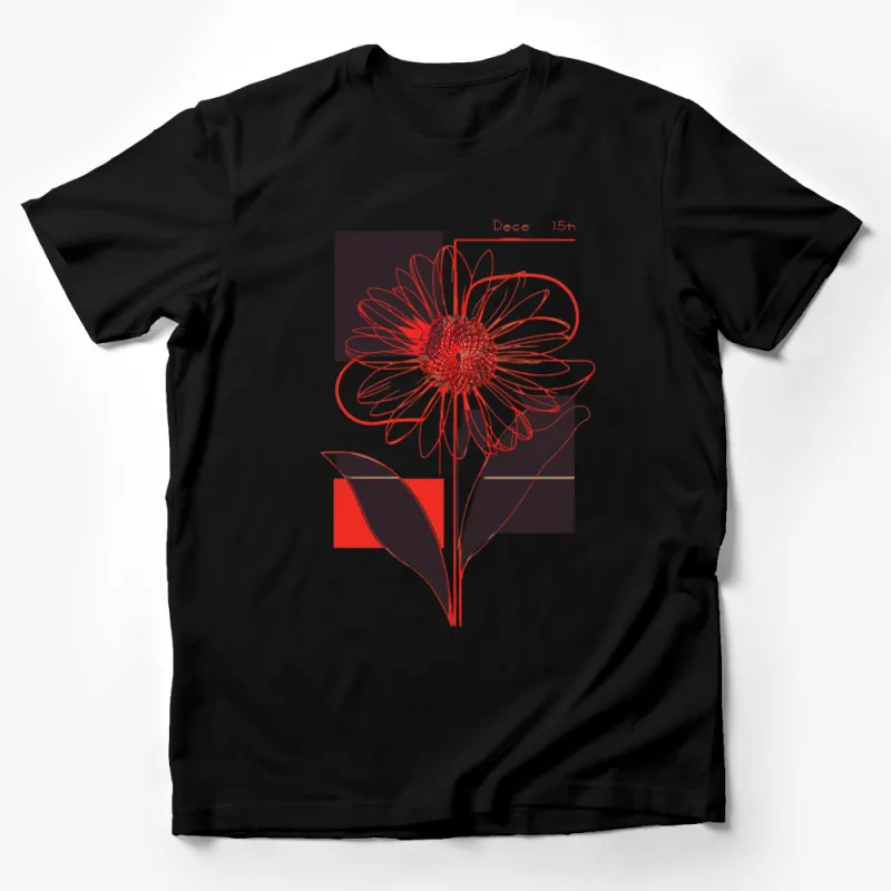 Floral Art T-Shirt, Red and Black Flower Design, Unique Graphic Tee, December 15th Release Male T-Shirt