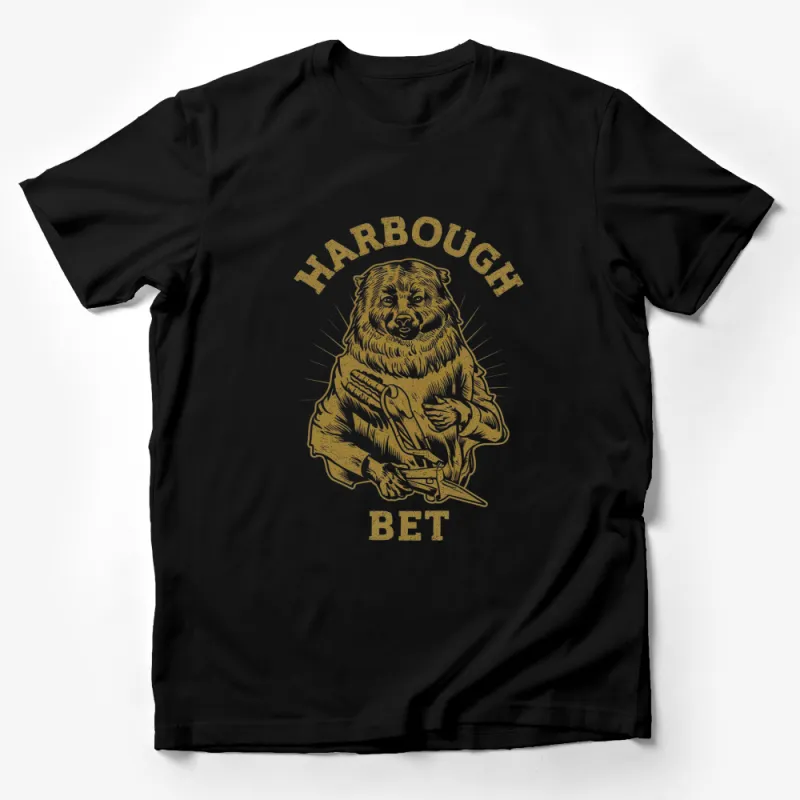 Vintage Harbough Bet Bear Graphic T-Shirt, Golden Bear Illustration Tee, Casual Streetwear, Unique Animal Art Shirt Male T-Shirt