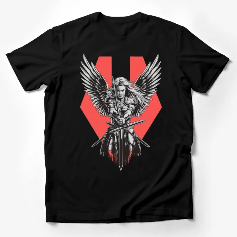 Winged Warrior Angel T-Shirt, Fantasy Art Female Knight, Unique Graphic Tee, Gift for Gamers Male T-Shirt