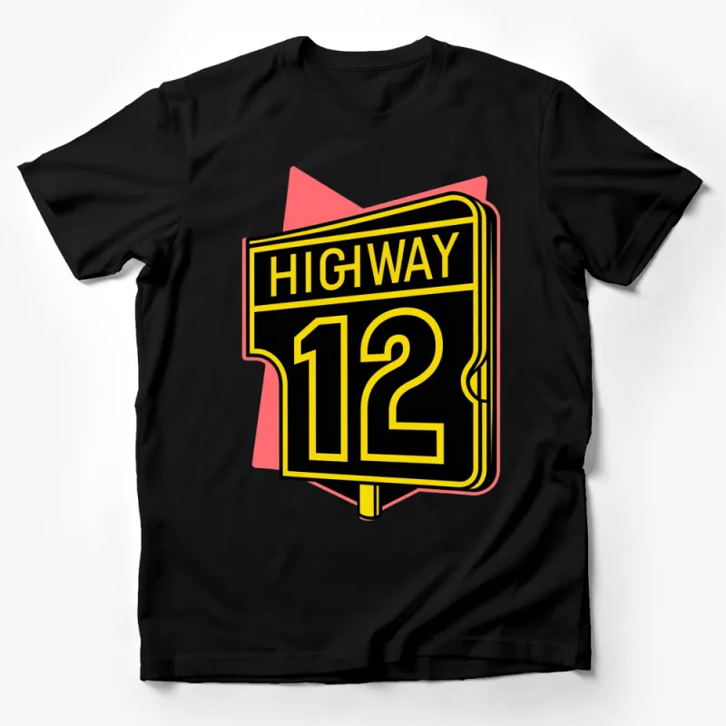 Retro Highway 12 Sign Graphic Tee, Vintage Road Trip T-Shirt, Unique Travel Apparel Gift Male T-Shirt