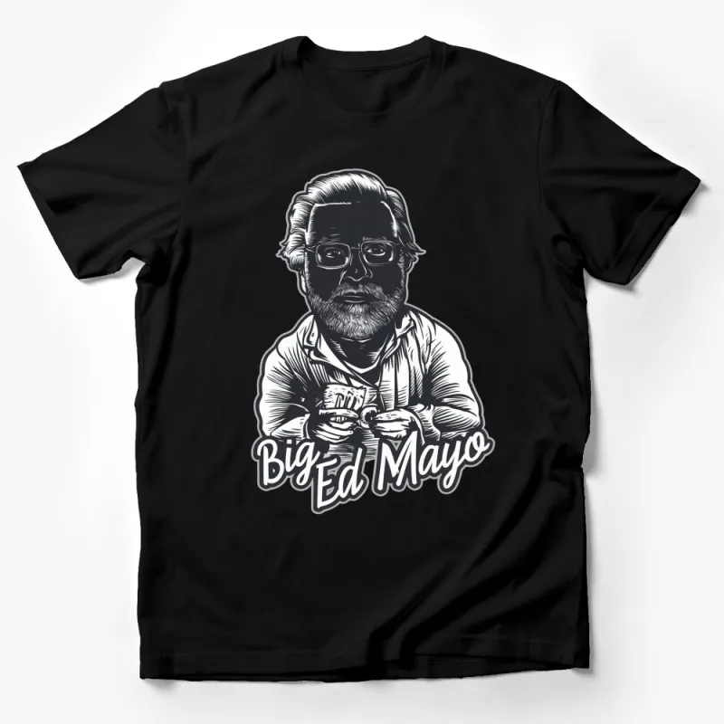 Vintage Style Big Ed Mayo Graphic T-Shirt, Unique Monochrome Print, Unisex Casual Wear Male T-Shirt