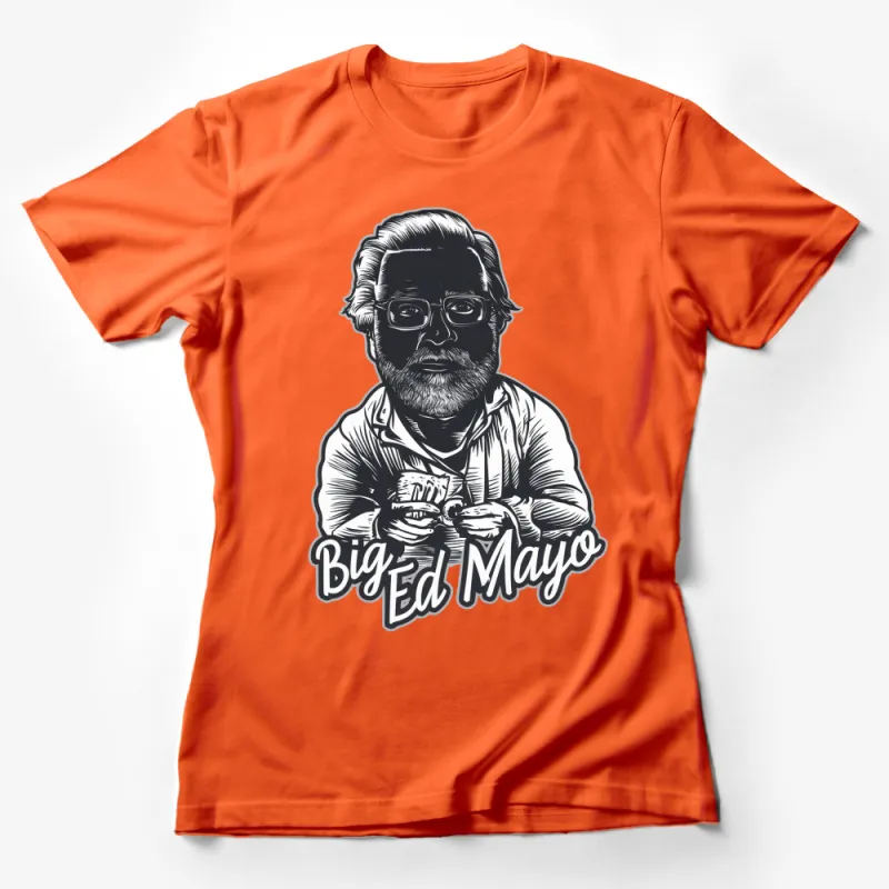 Vintage Style Big Ed Mayo Graphic T-Shirt, Unique Monochrome Print, Unisex Casual Wear Female T-Shirt