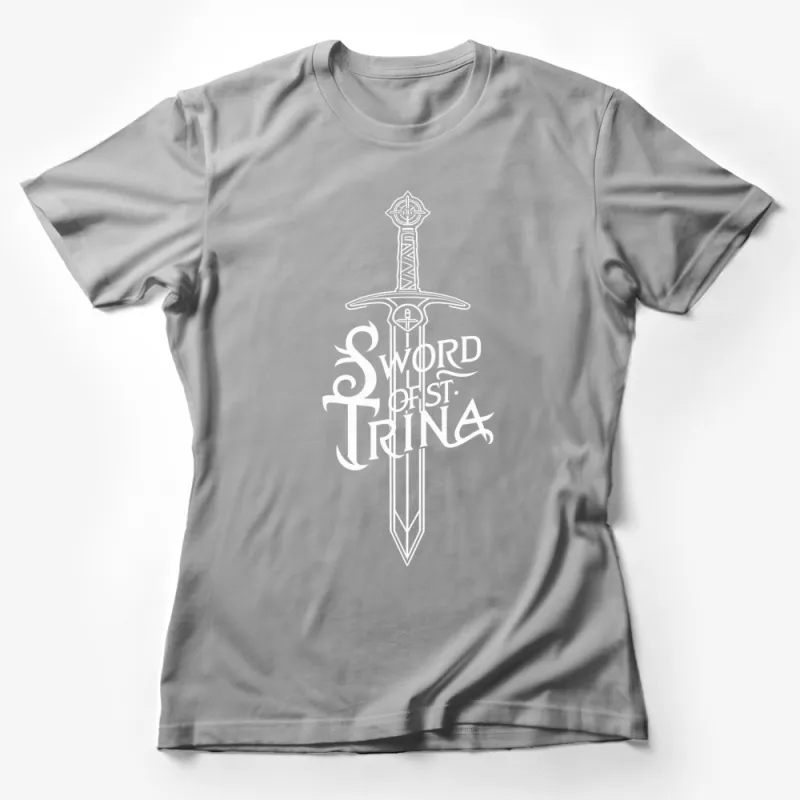 Sword of Trina Graphic T-Shirt, Black and White Fantasy Sword Design, Trendy Cool Shirt for Fantasy Lovers Female T-Shirt