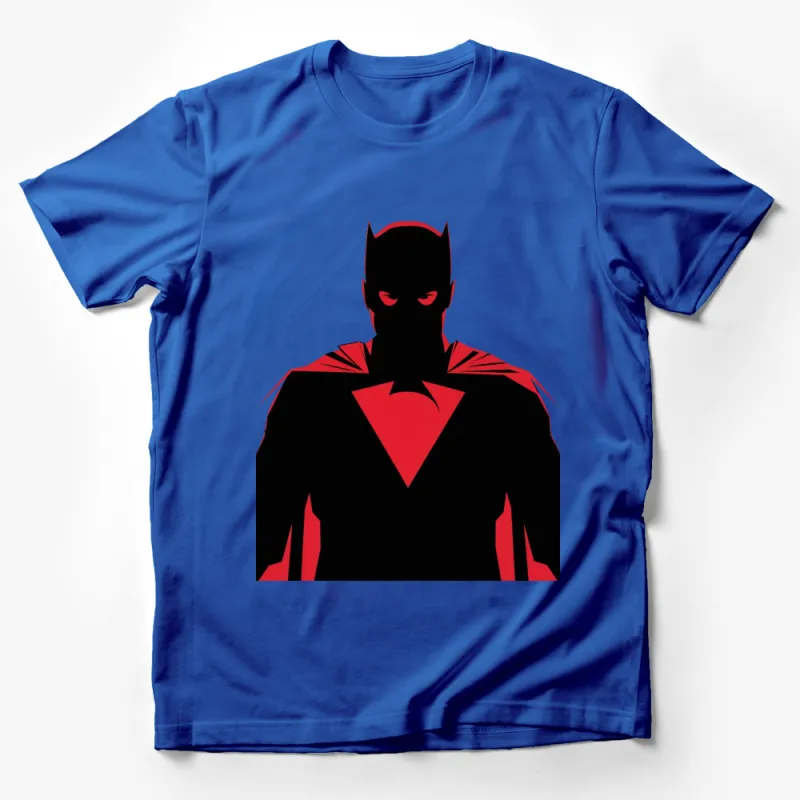 Red and Black Minimalist Superhero Graphic T-Shirt, Modern Comic Book Style Top, Casual Wear Male T-Shirt