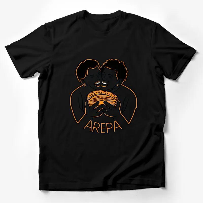 Arepa Lover T-Shirt, Colorful Cartoon Couple Sharing Food, Unique Graphic Tee, Unisex Adult Clothing, Foodie Gift Idea Male T-Shirt