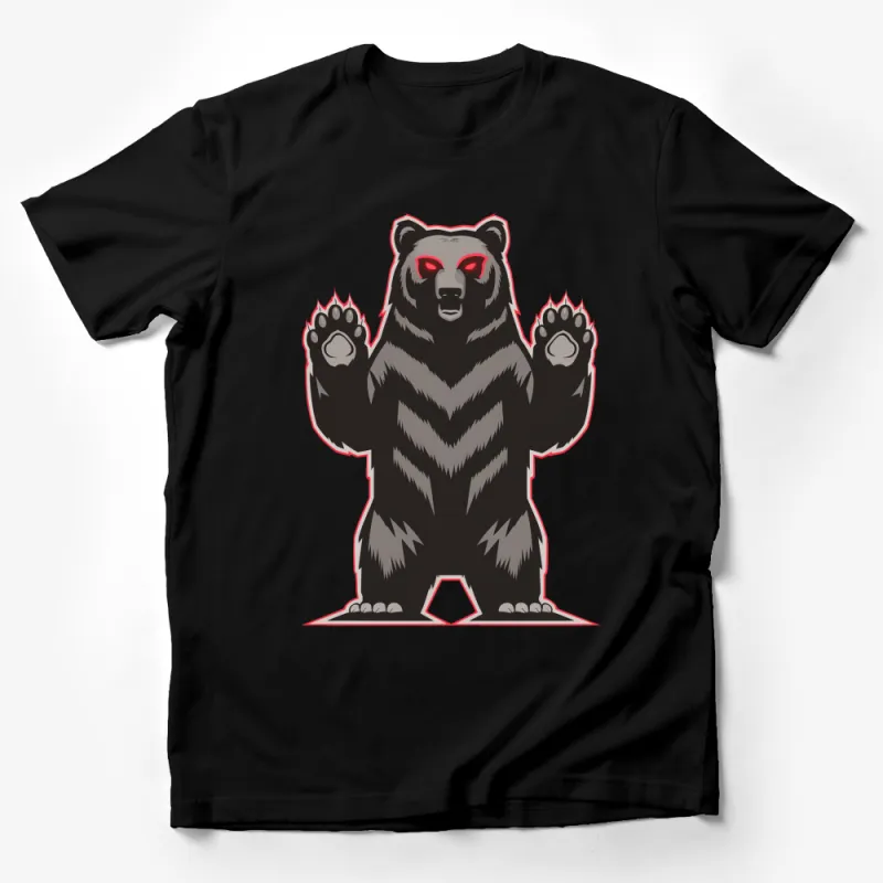 Men's Graphic T-Shirt with Fierce Bear Design, Bold Red and Black Tee Male T-Shirt