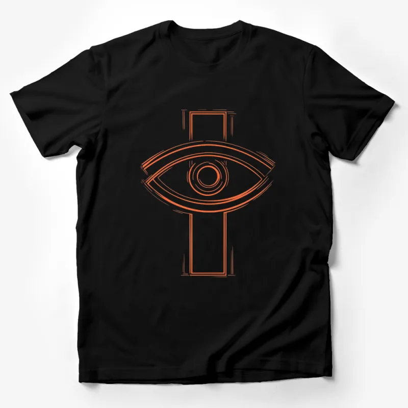 Minimalistic Eye Drawing Graphic T-Shirt, Unique Orange Outline Eye Design Tee Male T-Shirt