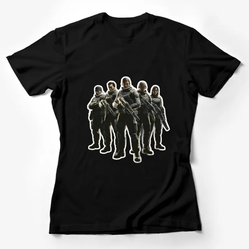 Sci-Fi Soldier Team T-Shirt, Futuristic Military Uniform, Full Squad Graphics, Unisex Adult Clothing Female T-Shirt