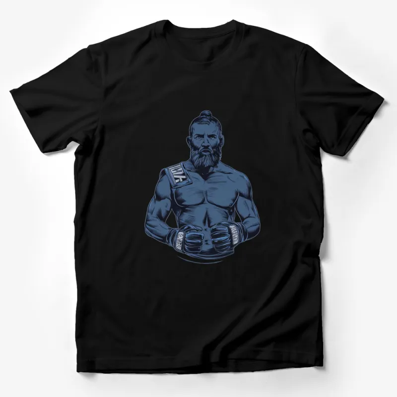 UFC Fighter Graphic T-Shirt, Bold Blue Illustration, MMA Fan Gear, Sports Enthusiast Casual Wear Male T-Shirt