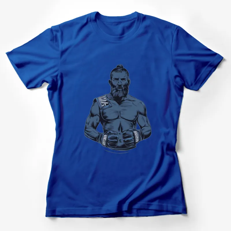 UFC Fighter Graphic T-Shirt, Bold Blue Illustration, MMA Fan Gear, Sports Enthusiast Casual Wear Female T-Shirt